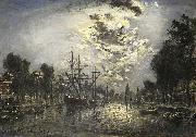 Johan Barthold Jongkind Rotterdam in the Moonlight painting